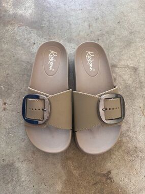 Ricktown Taupe Slide Sandals with Buckles